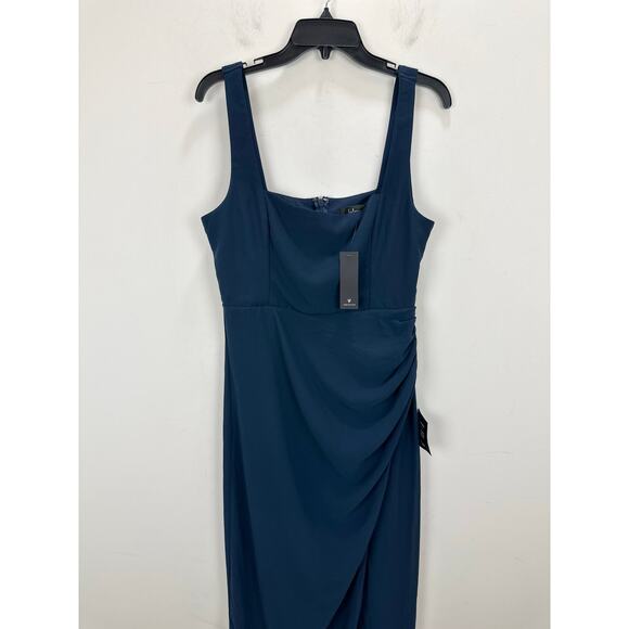 Lulus Glamorous Disposition Navy Ruched Maxi Dress Formal Evening Large NWT - Picture 6 of 12
